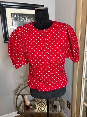 Red Polka Dot Puff Sleeve Blouse